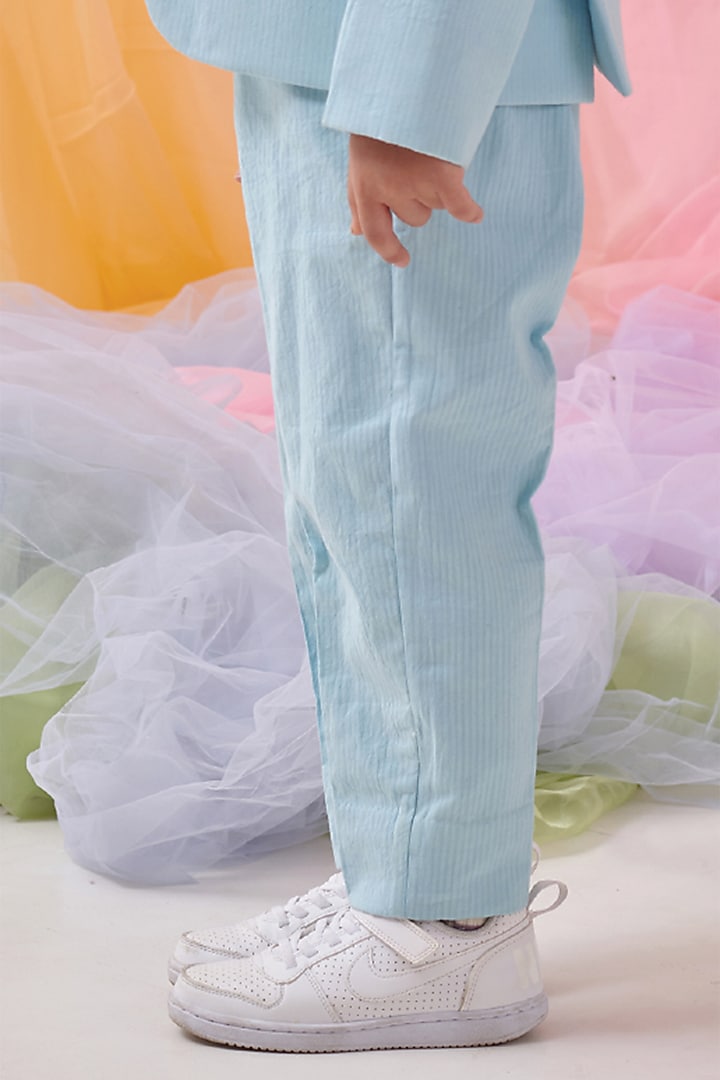 Pastel Blue Organic Cotton Embroidered Blazer Set For Boys by Littleens at Pernia's Pop Up Shop