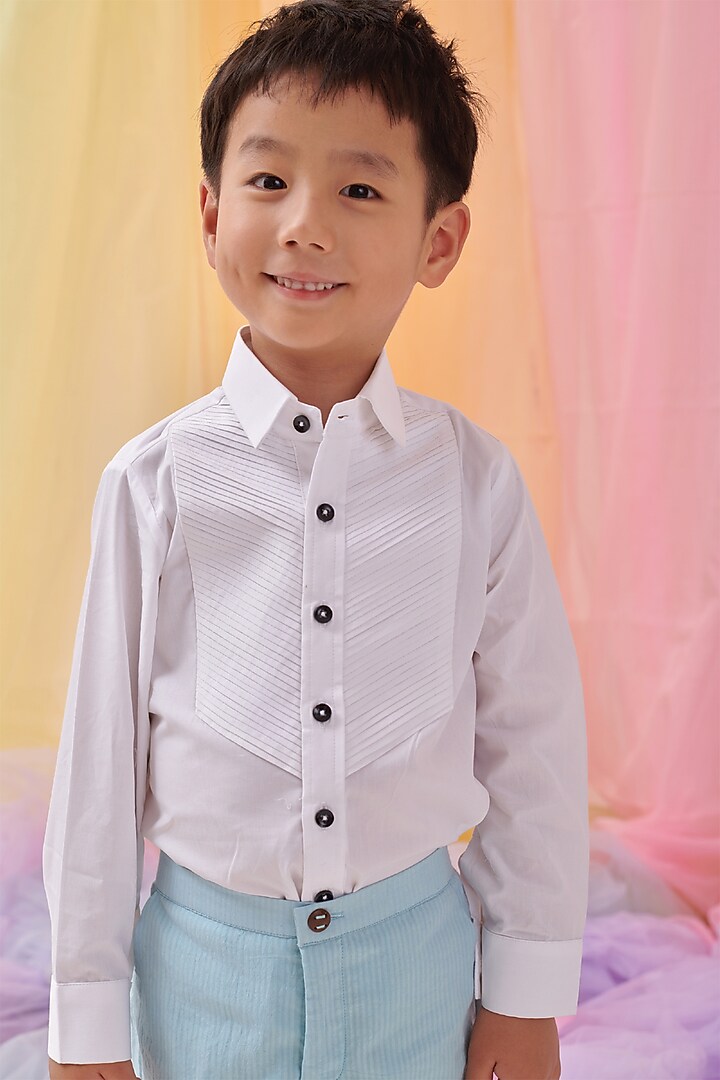 White Organic Cotton Shirt For Boys by Littleens at Pernia's Pop Up Shop