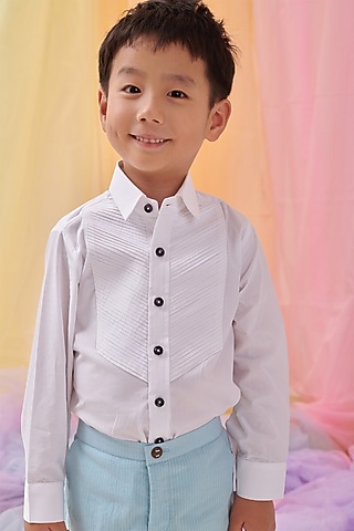White Organic Cotton Shirt For Boys by Littleens