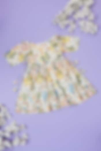 White Cotton Linen Abstract Printed Dress For Girls by Little People Label at Pernia's Pop Up Shop