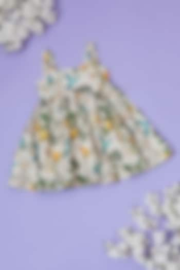 Grey Cotton Linen Floral Leaf Printed Dress For Girls by Little People Label at Pernia's Pop Up Shop