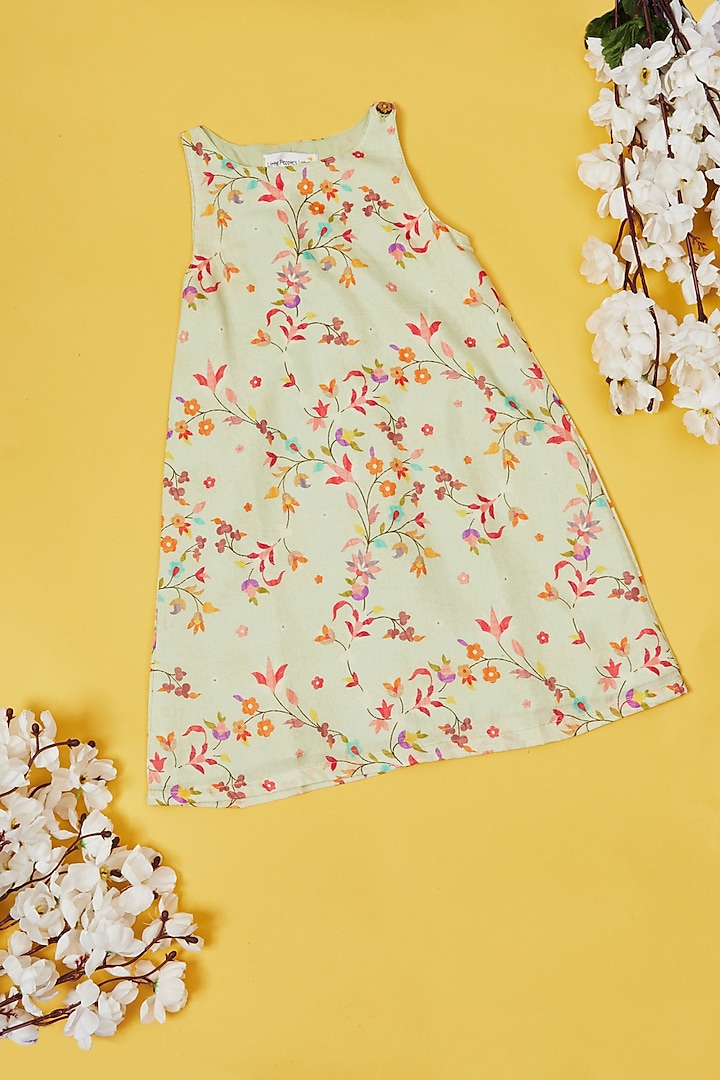 Mint Muslin Floral Printed Shift Dress For Girls by Little People Label at Pernia's Pop Up Shop