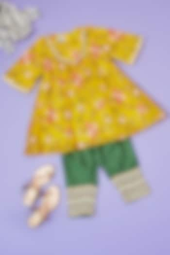 Yellow Organza Cross-Stitch Embroidered Kurta Set For Girls by Little People Label at Pernia's Pop Up Shop