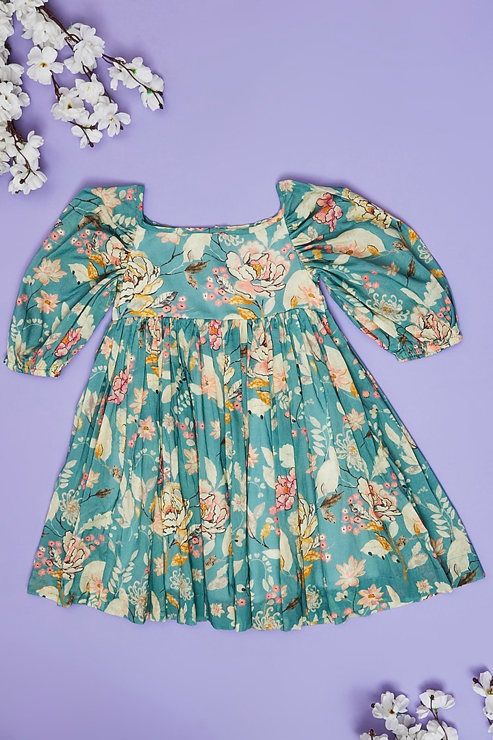 Grey Multiti Floral Leaf Printed Flowy Midi Dress For Girls by Little People Label at Pernia's Pop Up Shop