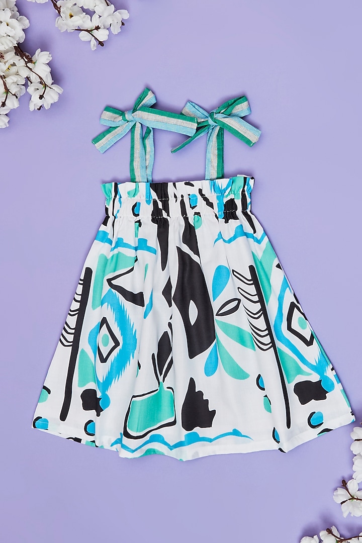 White Cotton Linen Abstract Printed Strappy Dress For Girls by Little People Label at Pernia's Pop Up Shop