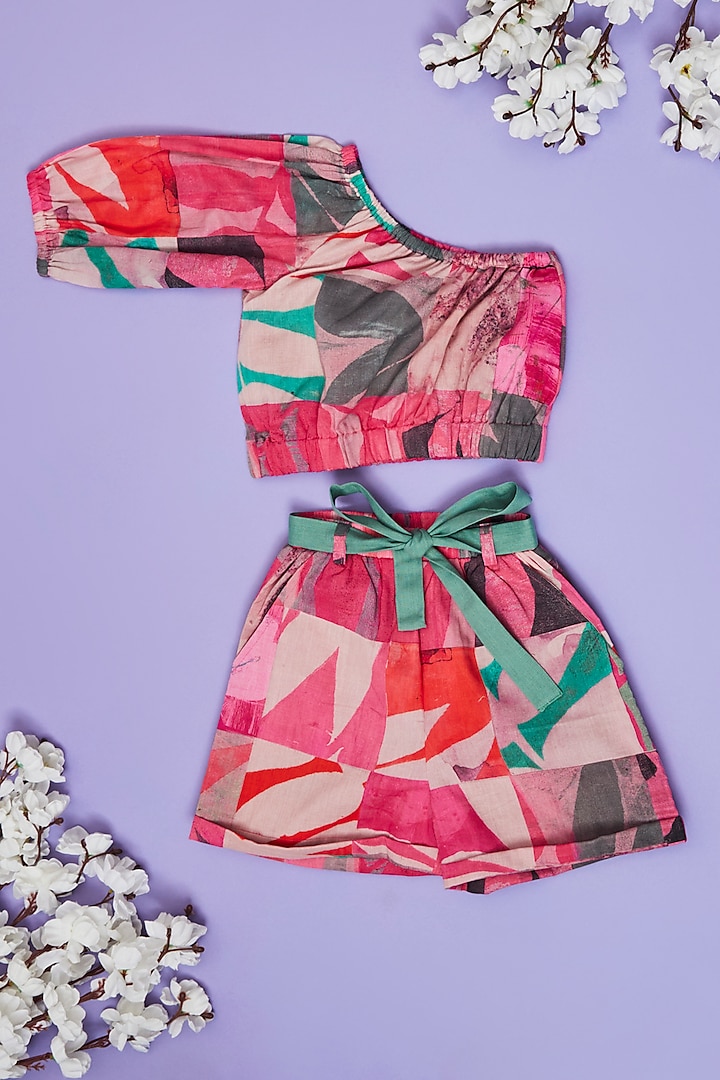 Fuchsia Mul Abstract Printed Co-Ord Set For Girls by Little People Label at Pernia's Pop Up Shop