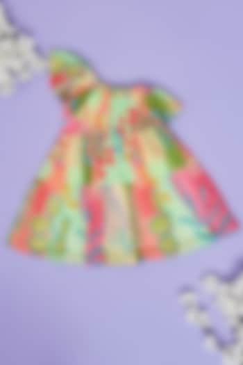 Multi-Colored Mul Floral Leaf Printed One-Shoulder Dress For Girls by Little People Label at Pernia's Pop Up Shop