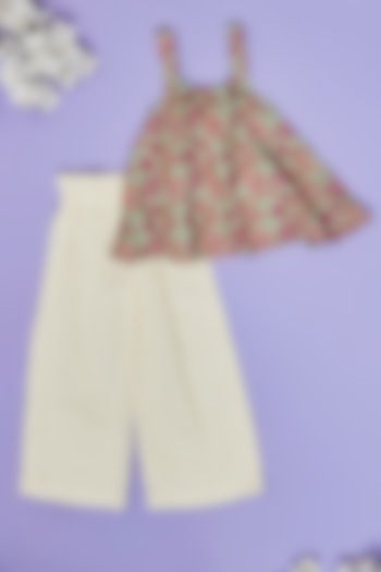 Ivory Cotton Pant Set For Girls by Little People Label at Pernia's Pop Up Shop