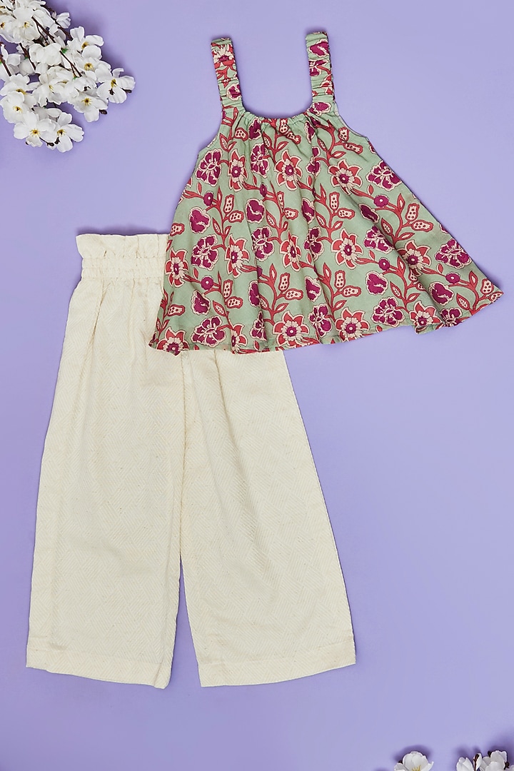 Ivory Cotton Pant Set For Girls by Little People Label at Pernia's Pop Up Shop