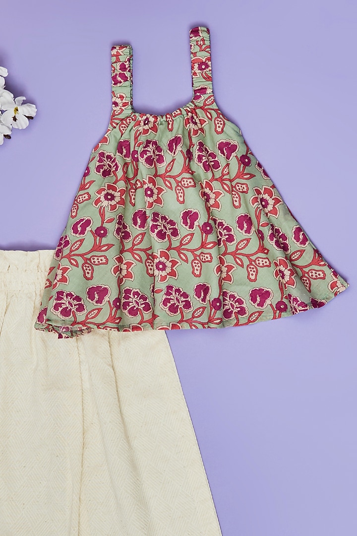 Ivory Cotton Pant Set For Girls by Little People Label at Pernia's Pop Up Shop