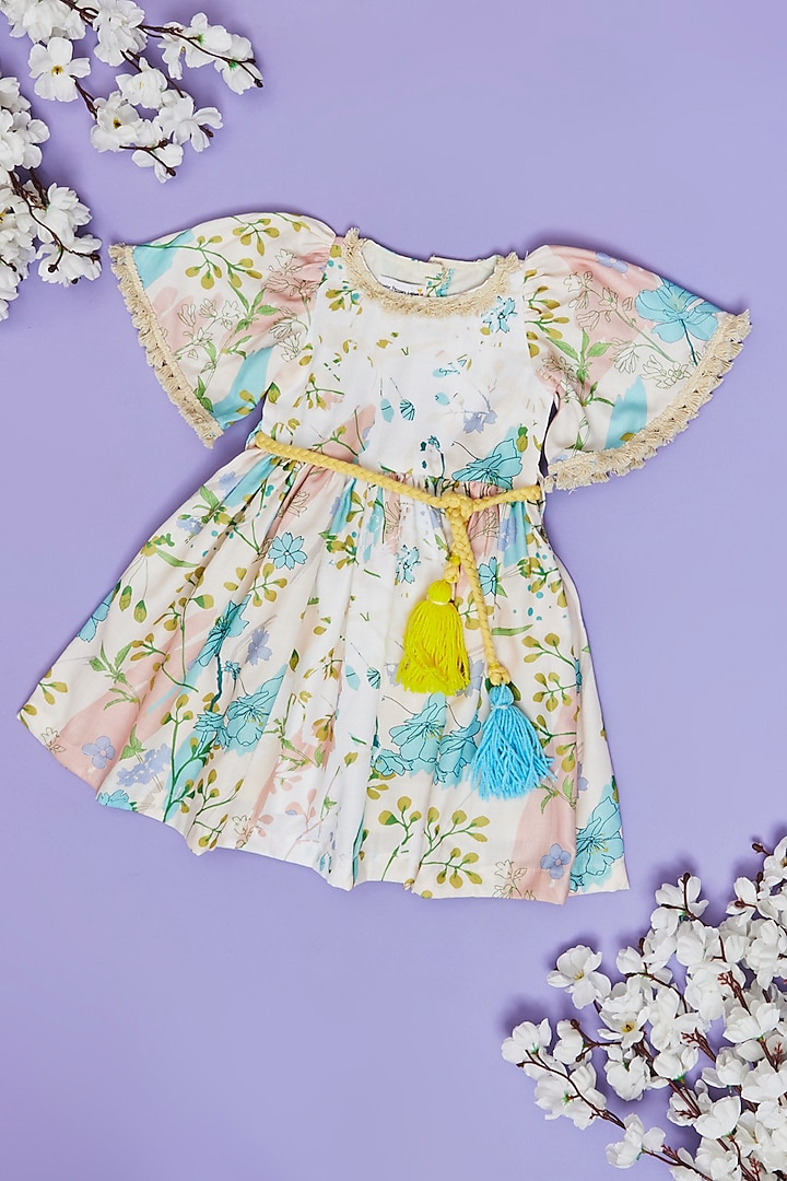 Multi-Colored Cotton Linen Abstract Printed Boho Dress For Girls by Little People Label at Pernia's Pop Up Shop