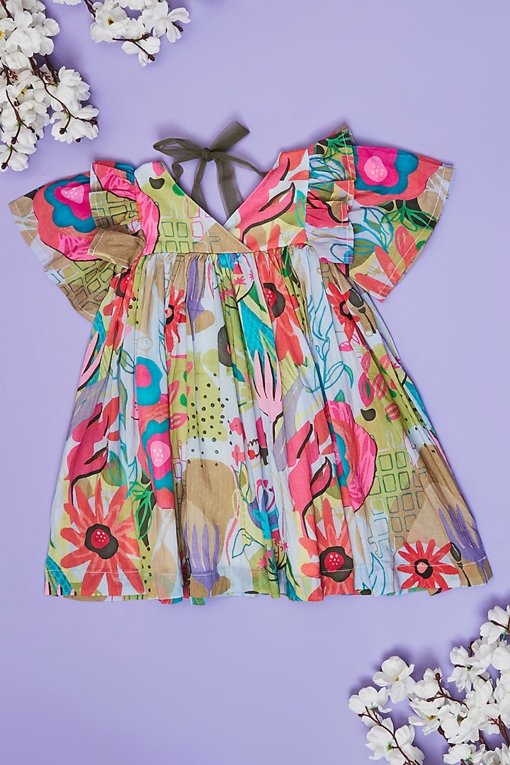 Multi-Colored Mul Abstract Printed Oversized Boxy Dress For Girls by Little People Label at Pernia's Pop Up Shop