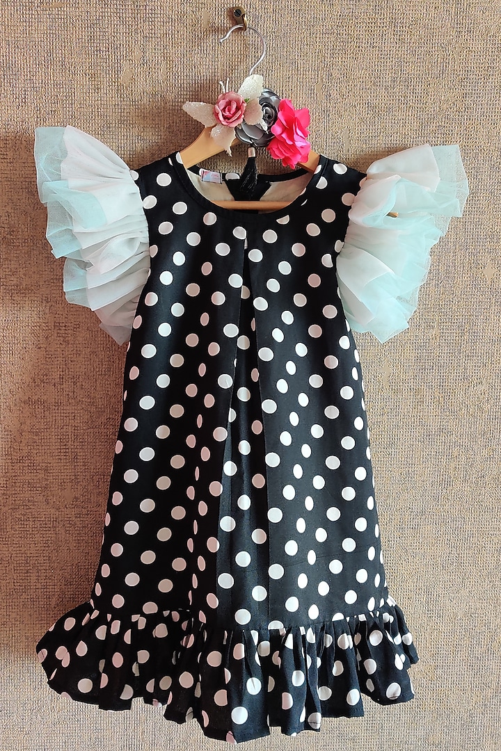 Black Polka Dot Printed Dress For Girls by Little Secrets