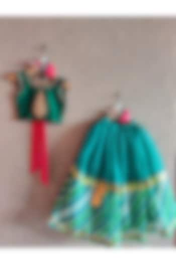 Green Leheriya Lehenga Set For Girls by Little Secrets