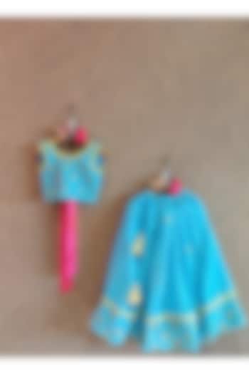 Blue Hand Embroidered Lehenga Set For Girls by Little Secrets