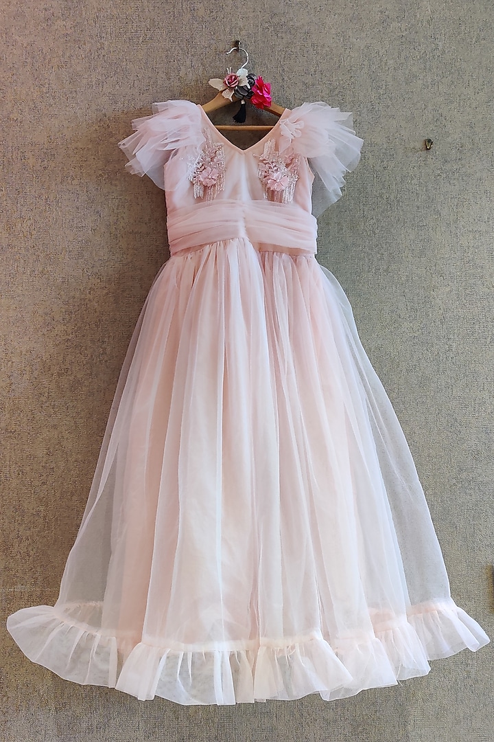 Blush Pink Frilled Gown For Girls by Little Secrets