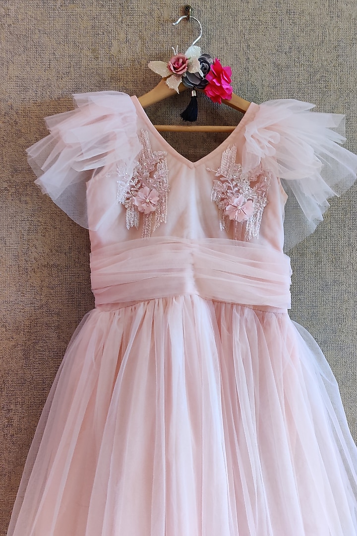 Blush Pink Frilled Gown For Girls by Little Secrets at Pernia's Pop Up Shop