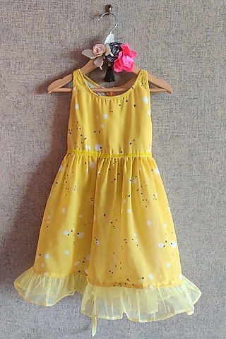 Yellow Printed Frock For Girls by Little Secrets