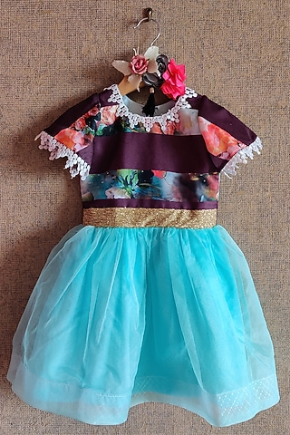 Blue & Purple Printed Frock For Girls by Little Secrets
