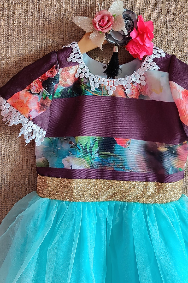 Blue & Purple Printed Frock For Girls by Little Secrets at Pernia's Pop Up Shop