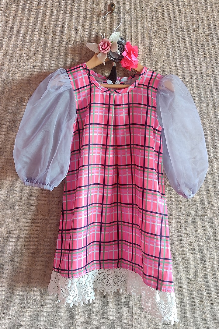 Blush Pink Checkered Dress For Girls by Little Secrets