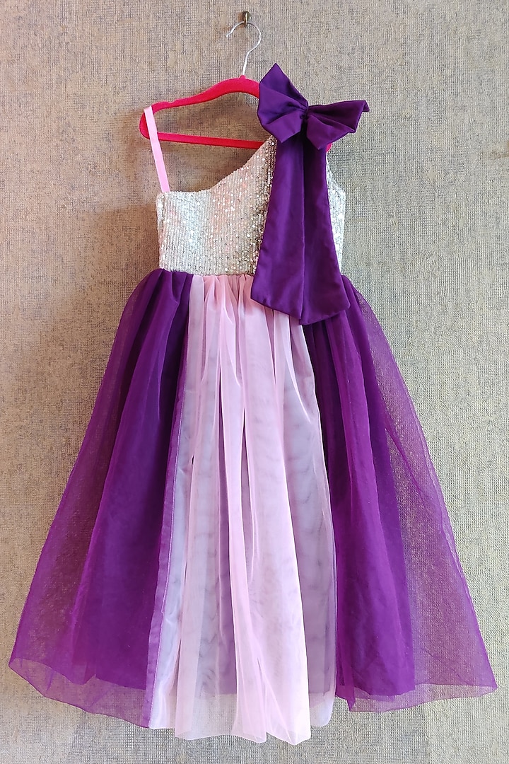 Pink & Purple One-Shoulder Gown For Girls by Little Secrets