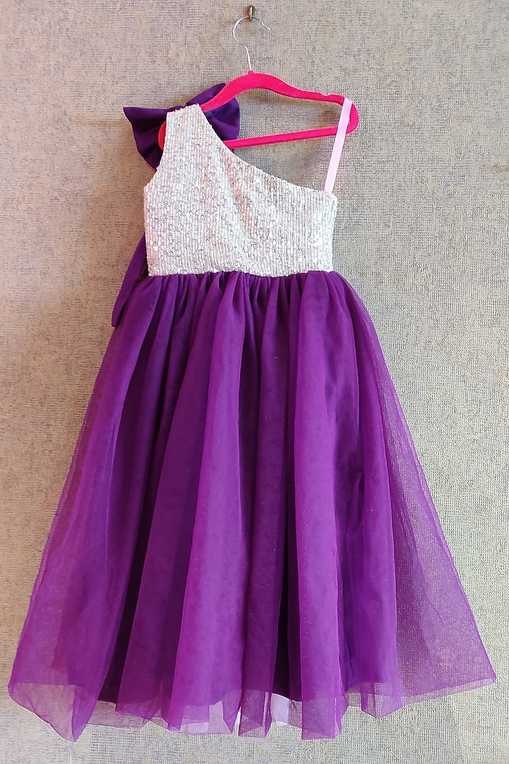 Pink & Purple One-Shoulder Gown For Girls by Little Secrets at Pernia's Pop Up Shop