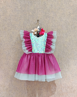 Wine & Mint Sequins Frock For Girls by Little Secrets