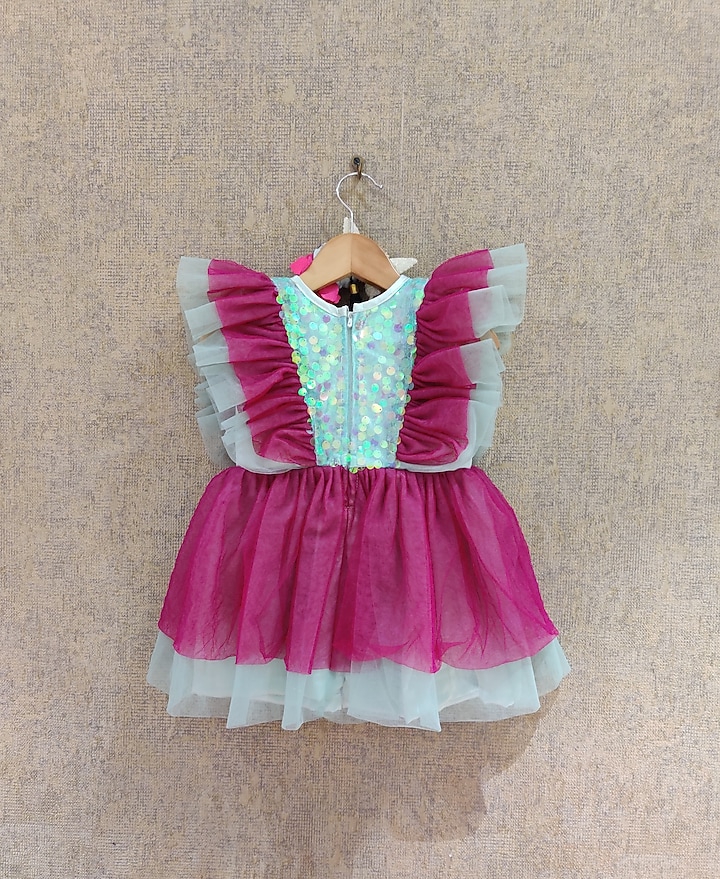 Wine & Mint Sequins Frock For Girls by Little Secrets at Pernia's Pop Up Shop