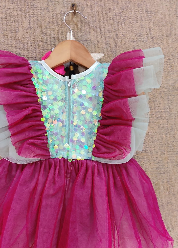 Wine & Mint Sequins Frock For Girls by Little Secrets at Pernia's Pop Up Shop