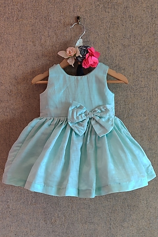 Sea Green Pure Linen Frock For Girls by Little Secrets