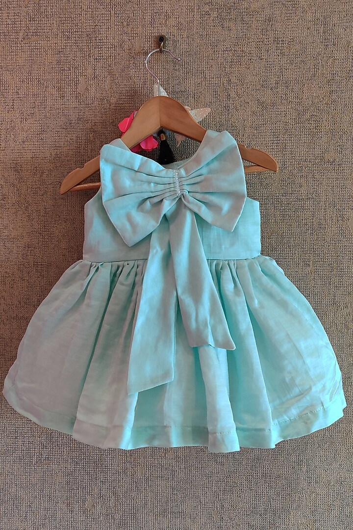 Sea Green Pure Linen Frock For Girls by Little Secrets at Pernia's Pop Up Shop