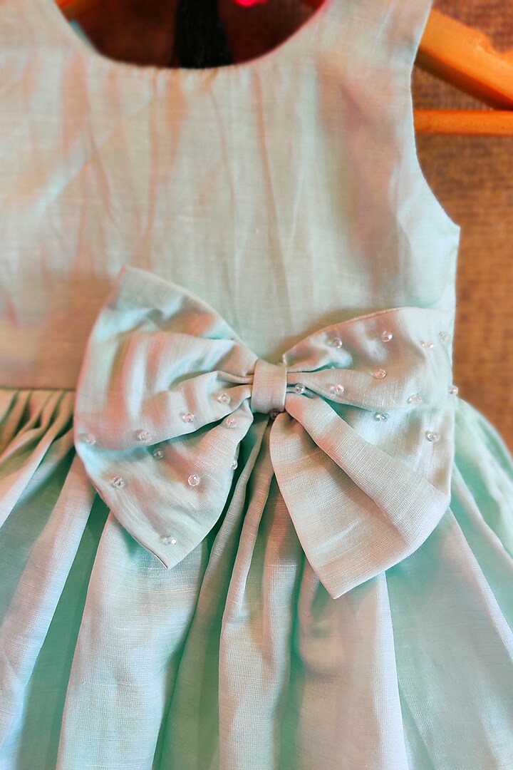 Sea Green Pure Linen Frock For Girls by Little Secrets at Pernia's Pop Up Shop