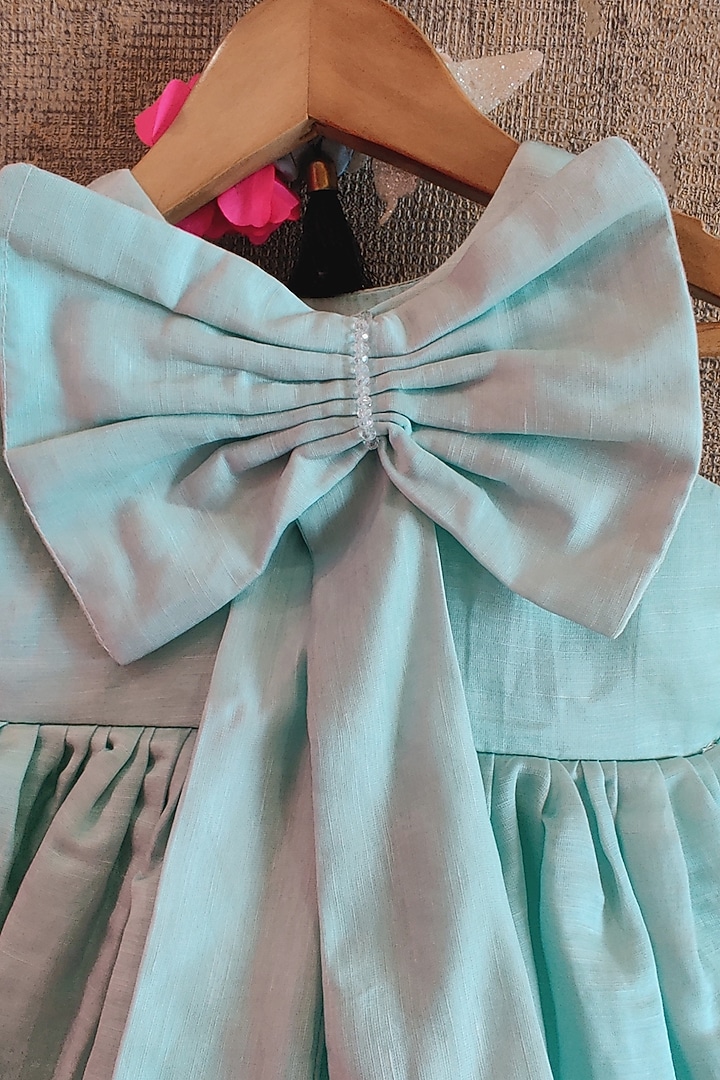 Sea Green Pure Linen Frock For Girls by Little Secrets at Pernia's Pop Up Shop