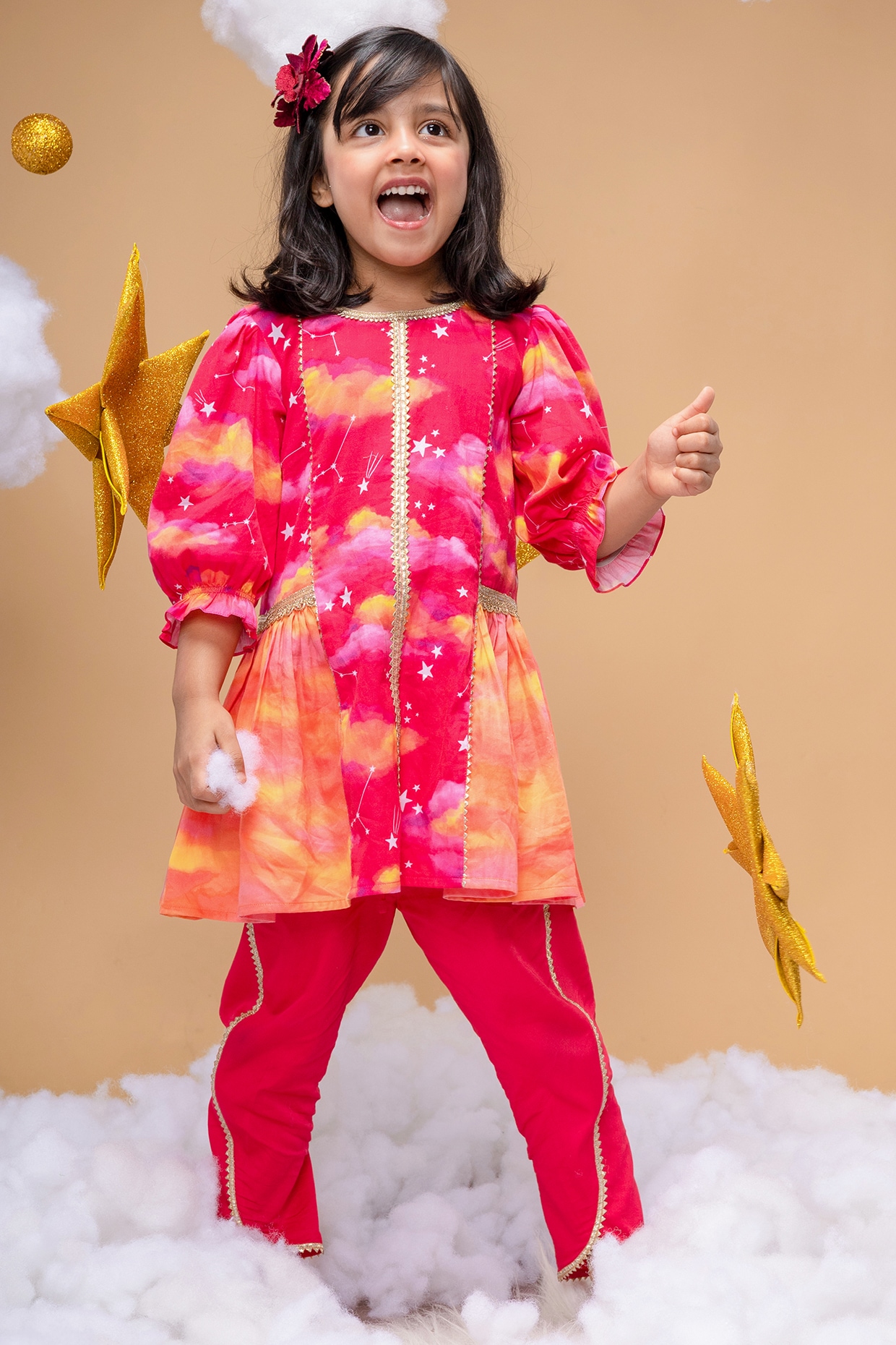 Kids Holi Wear Kurta With Dhoti in Crepe With Print Holi Festival Kids Wear  in USA, UK, Malaysia, South Africa, Dubai, Singapore