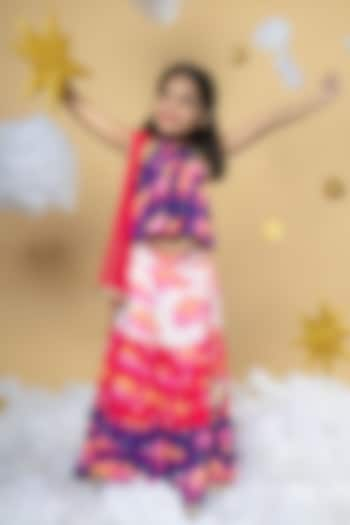 Multi-Colored Cotton Satin Clouds Printed Layered Lehenga Set For Girls by Little Shiro at Pernia's Pop Up Shop