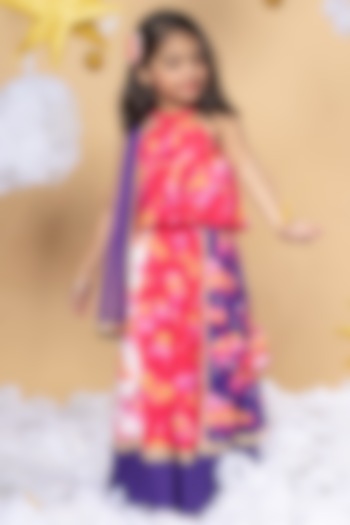 Pink Cotton Satin Clouds Printed Lehenga Set For Girls by Little Shiro at Pernia's Pop Up Shop