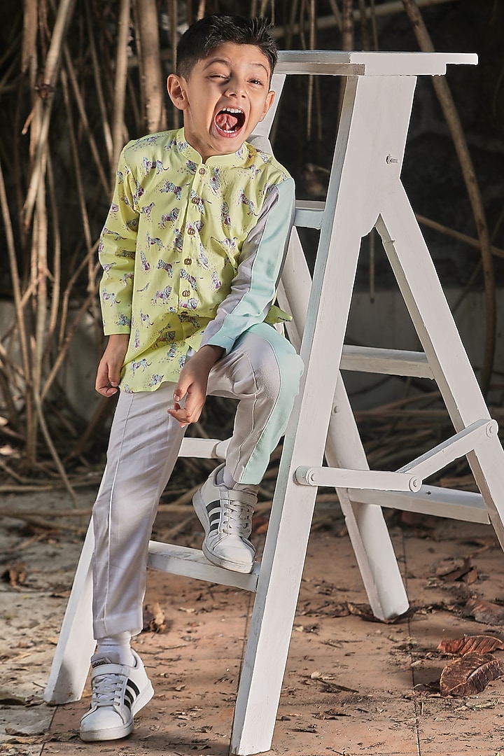 Off-White Cotton Satin Pant Set For Boys by Little Shiro at Pernia's Pop Up Shop