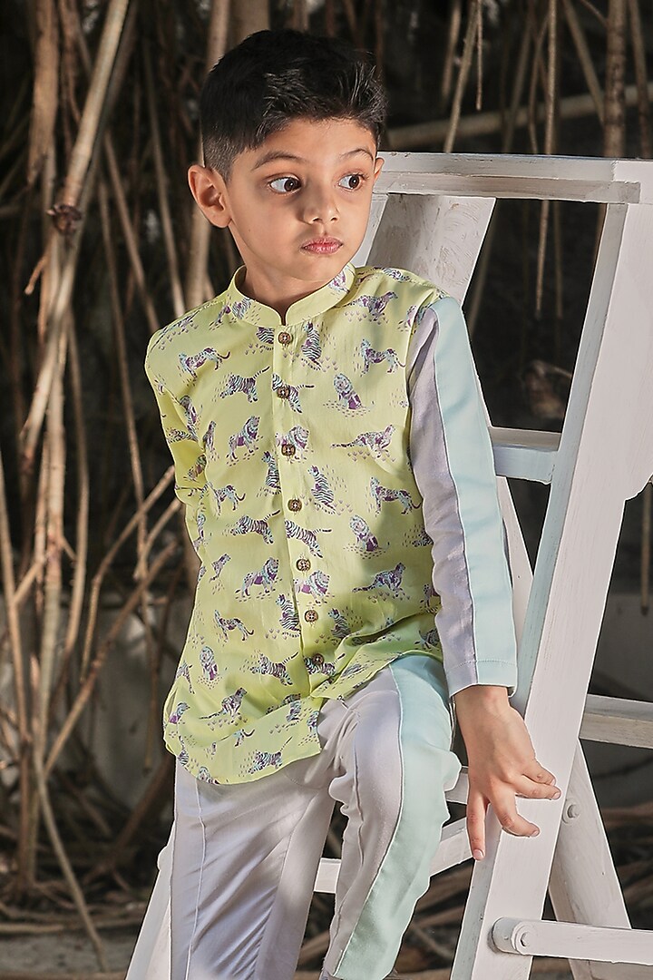 Off-White Cotton Satin Pant Set For Boys by Little Shiro at Pernia's Pop Up Shop
