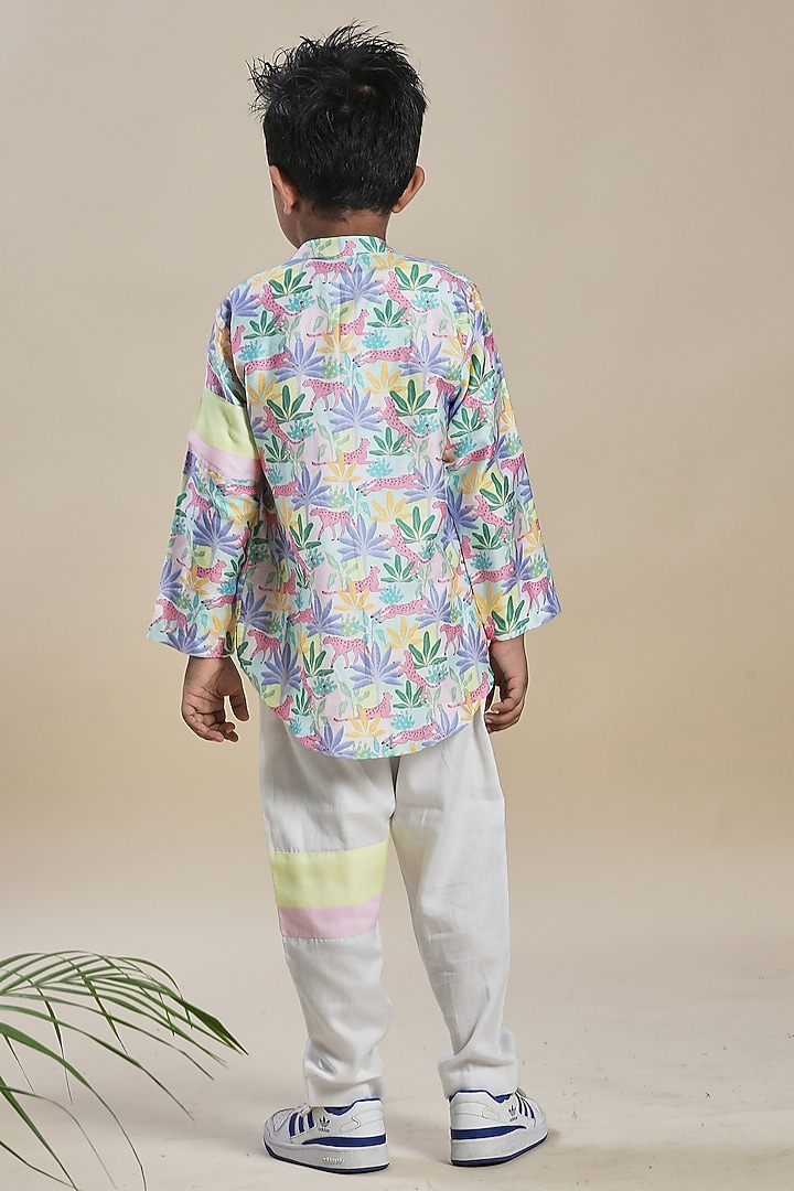 Off-White Cotton Satin Pant Set For Boys by Little Shiro at Pernia's Pop Up Shop