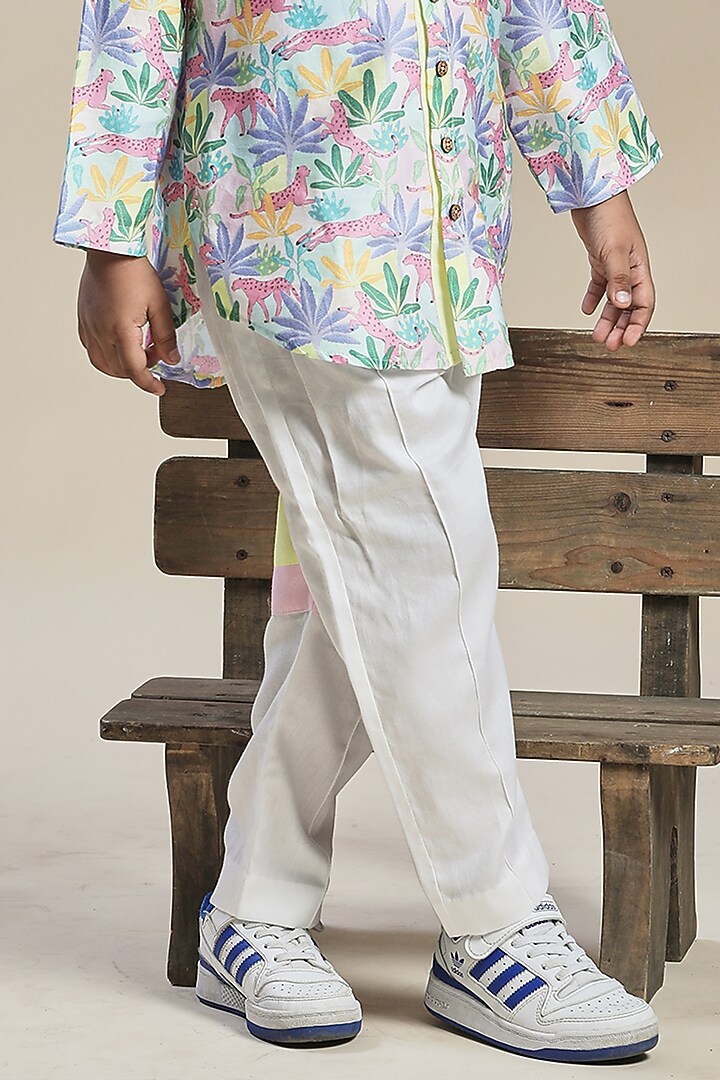 Off-White Cotton Satin Pant Set For Boys by Little Shiro at Pernia's Pop Up Shop