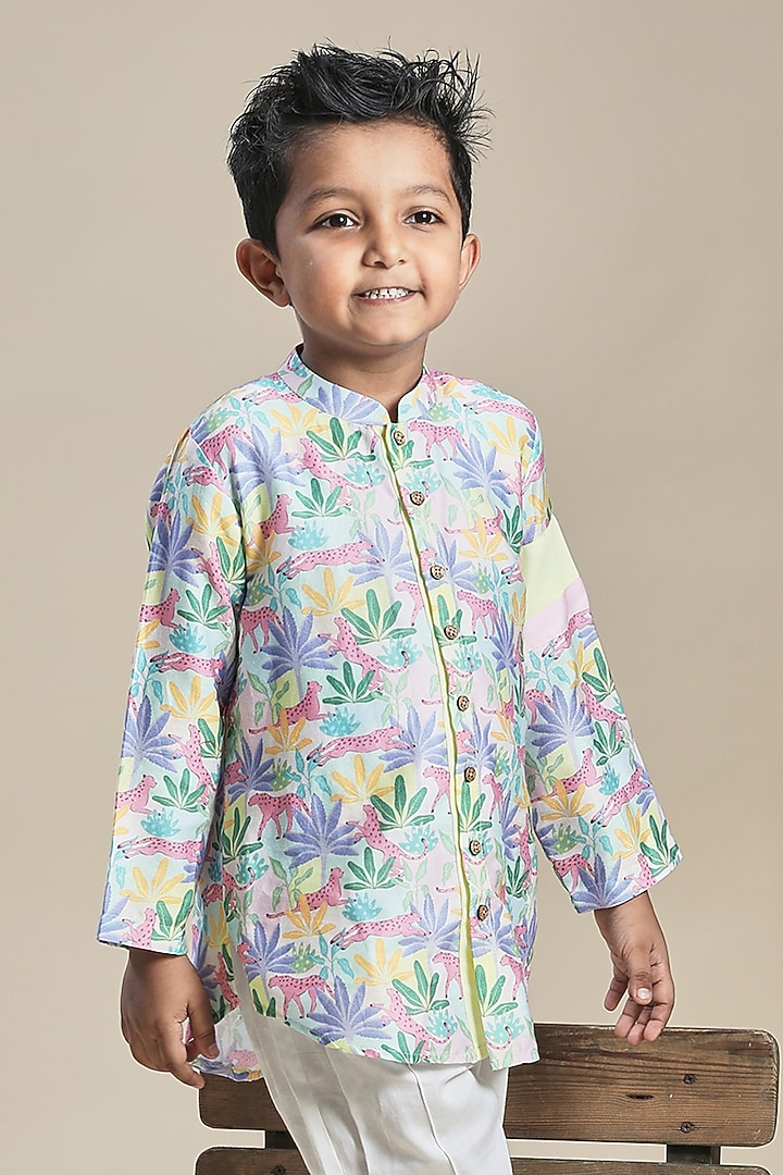 Off-White Cotton Satin Pant Set For Boys by Little Shiro at Pernia's Pop Up Shop