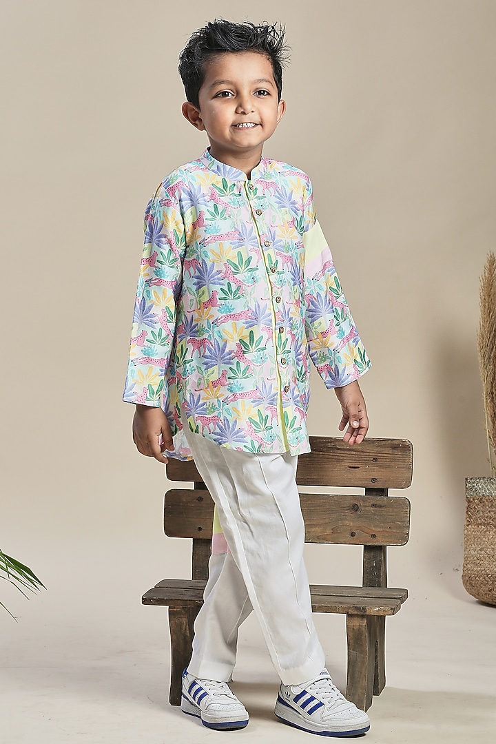Off-White Cotton Satin Pant Set For Boys by Little Shiro at Pernia's Pop Up Shop