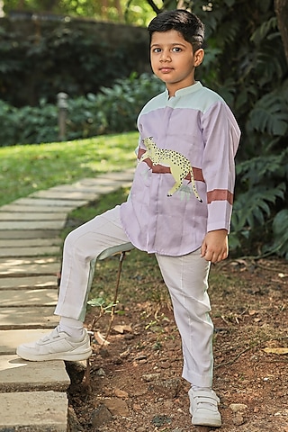 Olive Green Cotton Twill Pants For Boys Design by Tribe Kids at Pernia's  Pop Up Shop 2024
