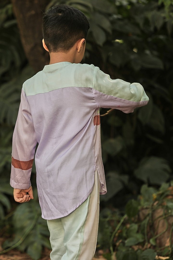 Off-White Cotton Satin Pant Set For Boys by Little Shiro at Pernia's Pop Up Shop