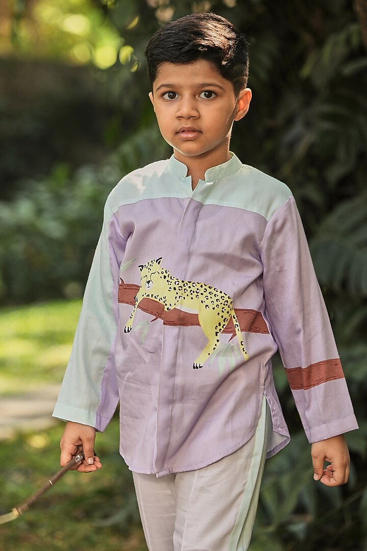 Off-White Cotton Satin Pant Set For Boys by Little Shiro at Pernia's Pop Up Shop