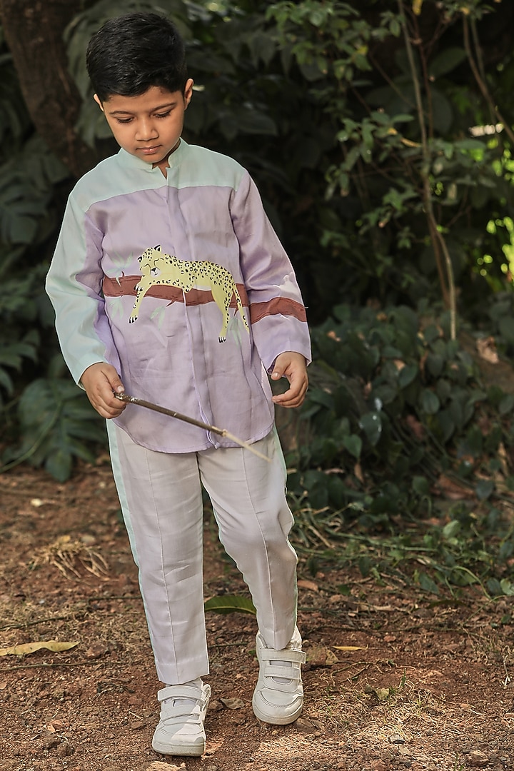 Off-White Cotton Satin Pant Set For Boys by Little Shiro at Pernia's Pop Up Shop