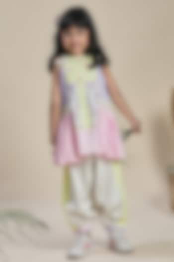 Multi-Colored Cotton Satin Butterfly Printed A-line Kurta Set For Girls by Little Shiro