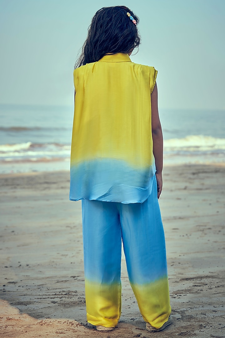 Yellow & Blue Viscose Ombre Co-Ord Set For Girls by Little Luxury at Pernia's Pop Up Shop