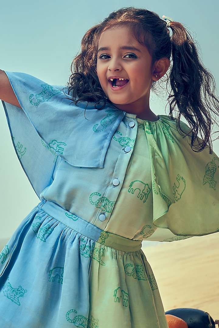 Blue & Aqua Viscose Printed Co-Ord Set For Girls by Little Luxury at Pernia's Pop Up Shop